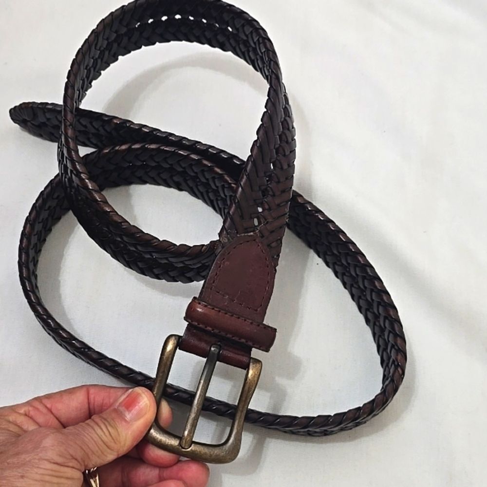 Columbia Unisex Braided‎ Brown Leather Belt with Brass Buckle